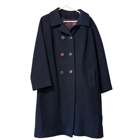 Shagmoor Blue Wool Long Jacket‎ 1900's Trench Coat Sz Measured VTG Designer - Picture 1 of 14